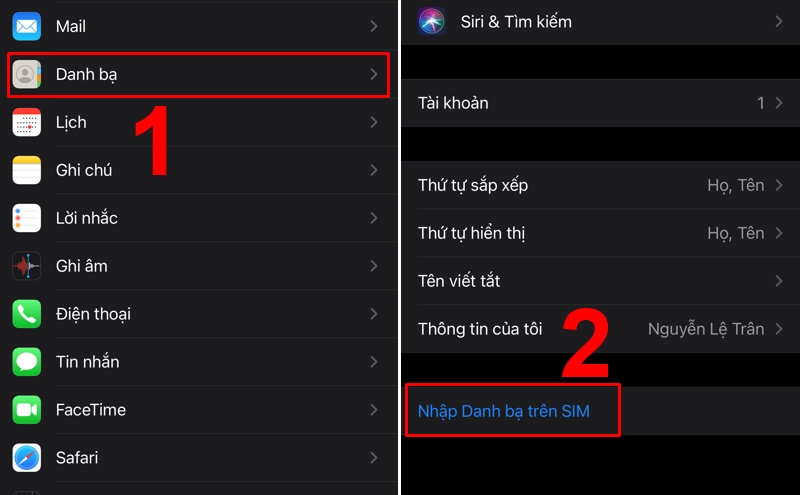 Nhập danh bạ từ SIM sang iPhone trong C&agrave;i đặt